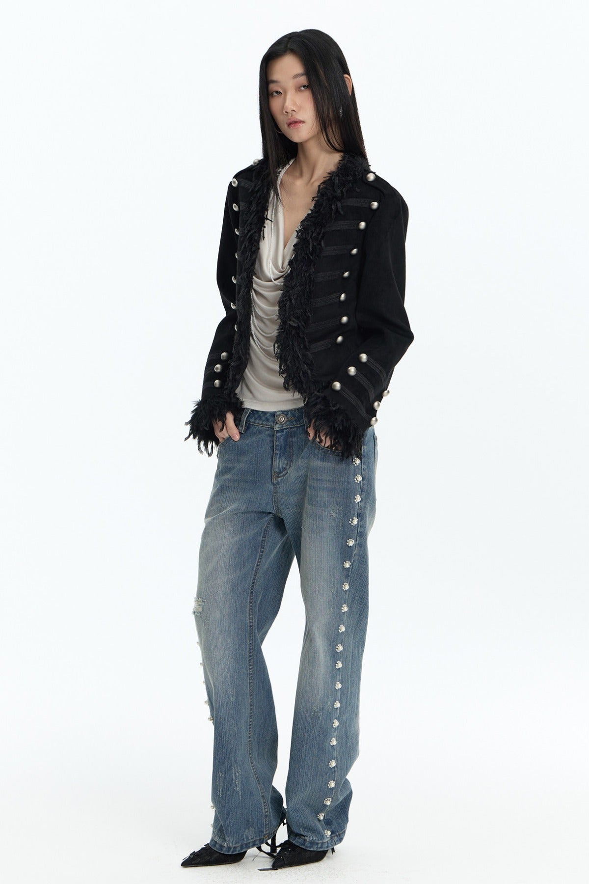 Wool Feather Buttoned Coat