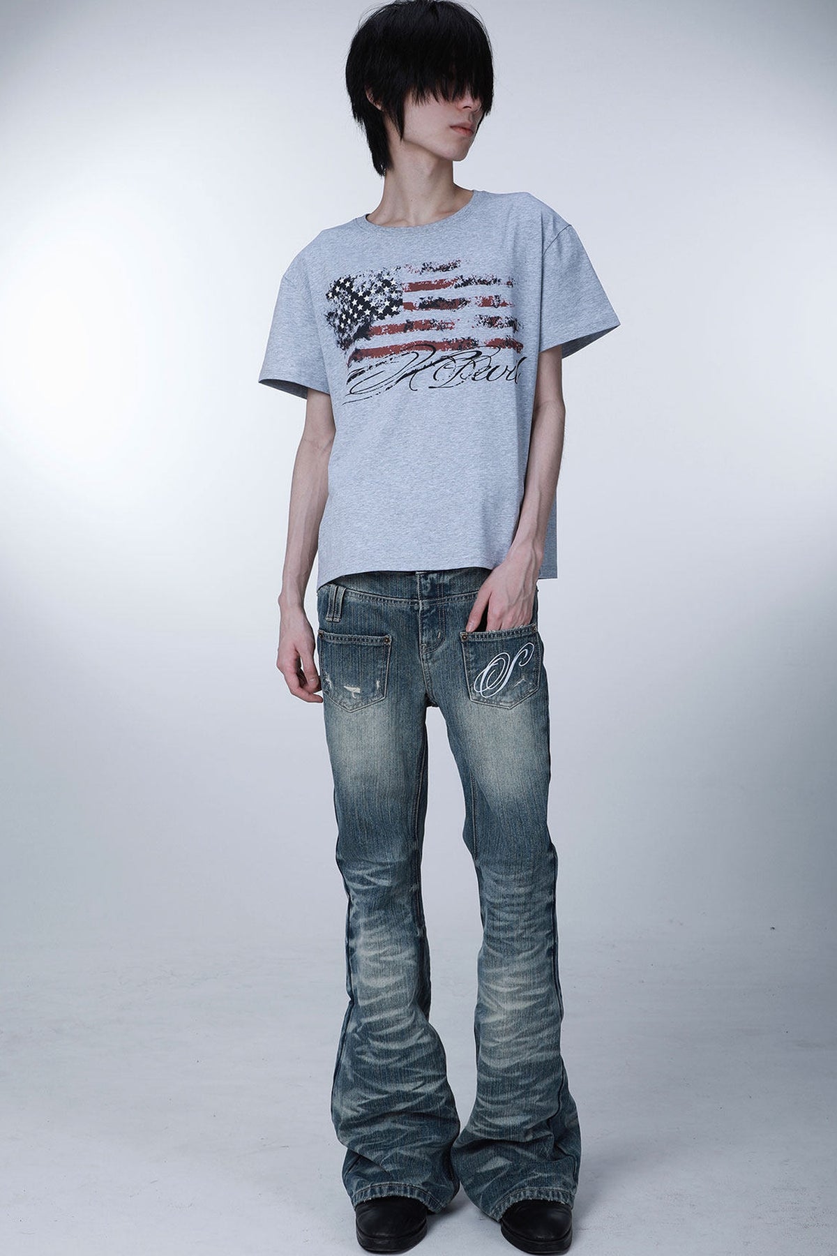 Kurzarm-T-Shirt mit Sternflagge im Used-Look