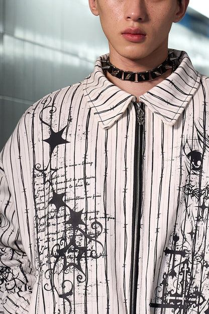 Detachable Fur Collar Thorn Stripe Jacket