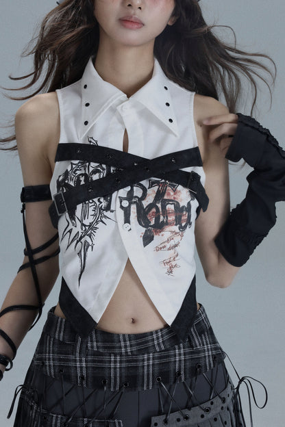 Yaya Print Patchwork Vest