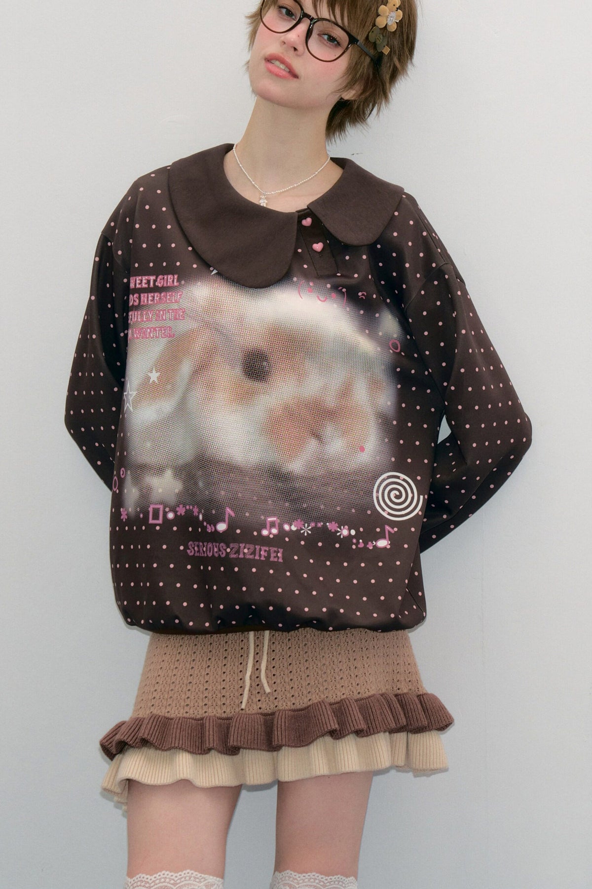 Rabbit Print Polka Dot Sweatshirt