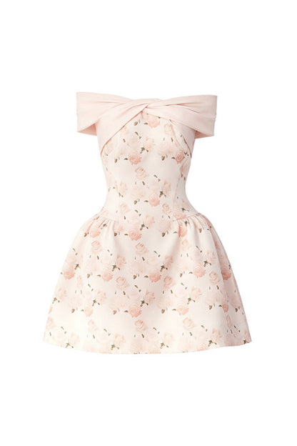 Pink Satin Rose Print Dress