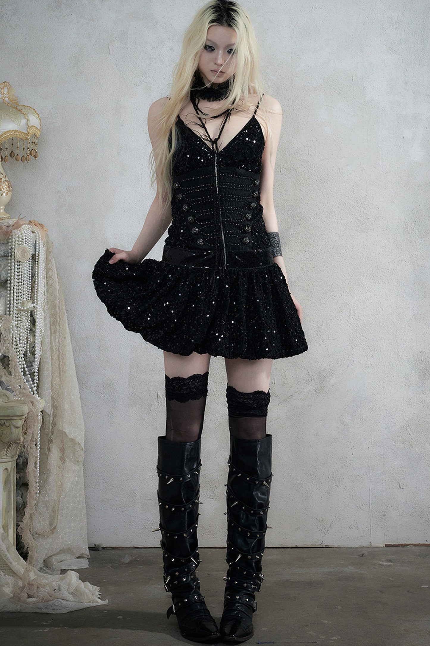 Retro Jacquard Sequin Dress
