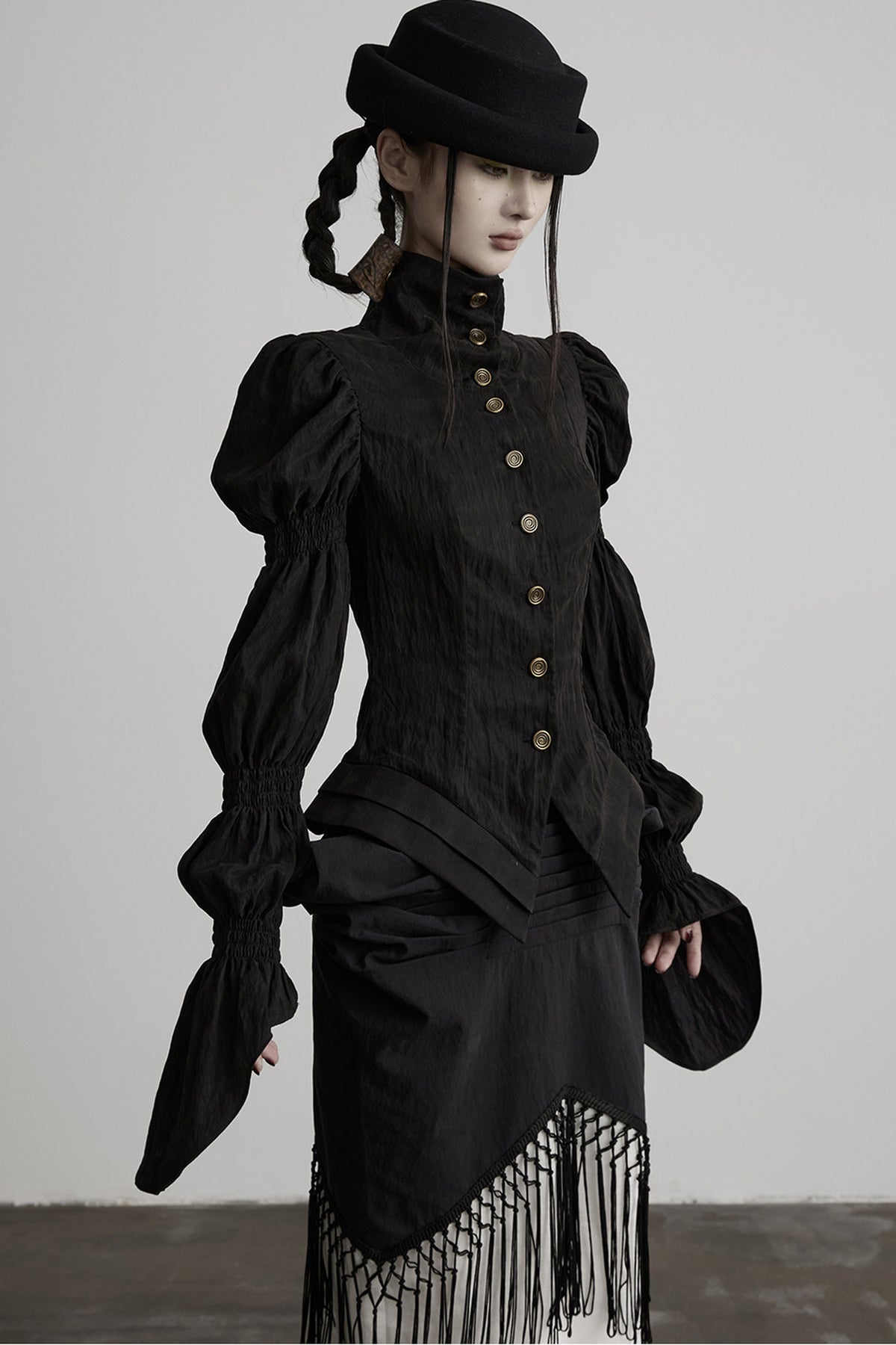 Three-Dimensional Lotus Sleeve Long-Sleeve High-Neck Shirt