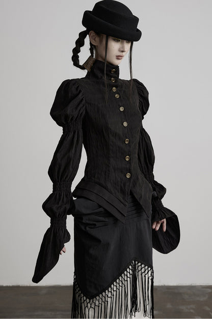 Three-Dimensional Lotus Sleeve Long-Sleeve High-Neck Shirt