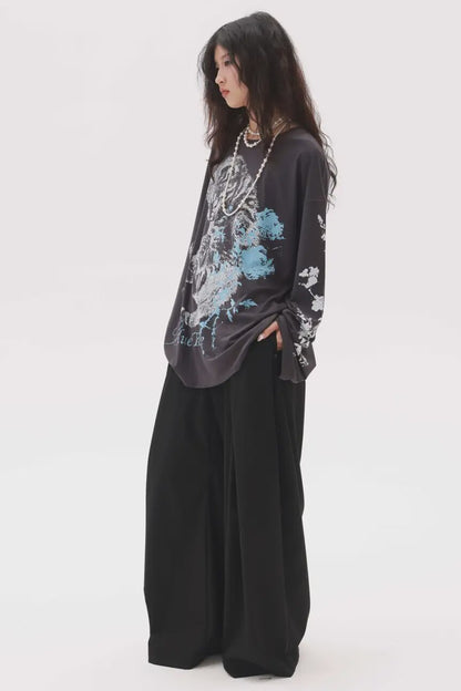 Distressed Cat Floral Long-Sleeve T-Shirt