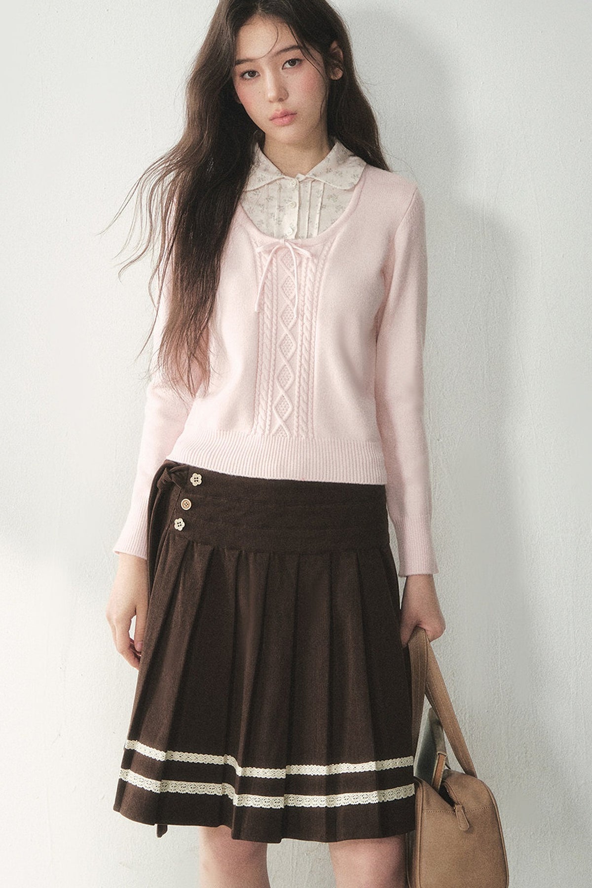 Floral Collar Tie Sweater