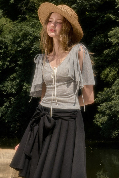 Cape-Style Short-Sleeve Top and Dress Set-Up