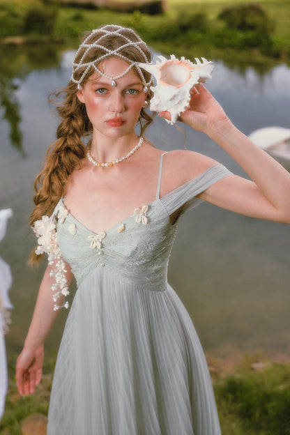 Pearl Shell Pleated Strap Dress