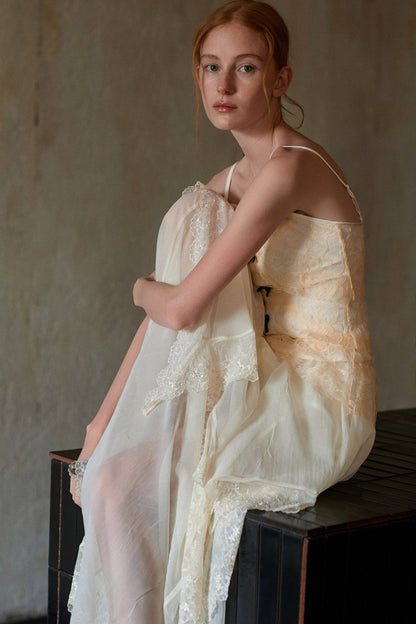 Beige Lace Bow Camisole Set-Up