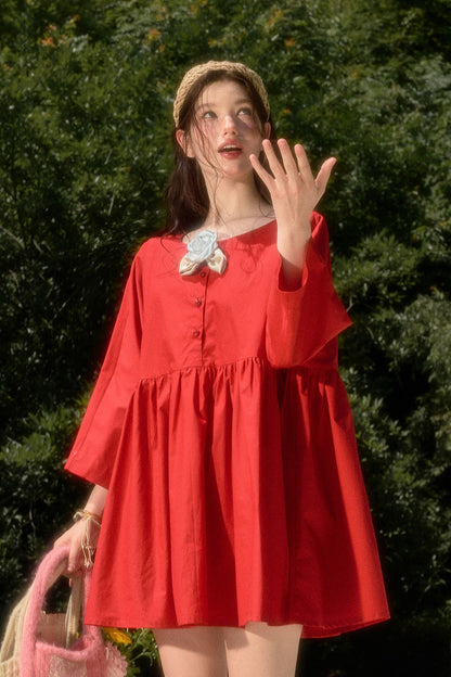 Cherry Print Cotton Doll Dress Set-Up