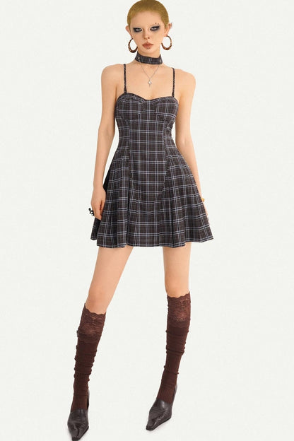 Retro Plaid Camisole Dress