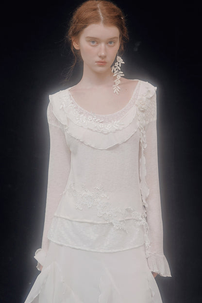 White Lace Knit Top
