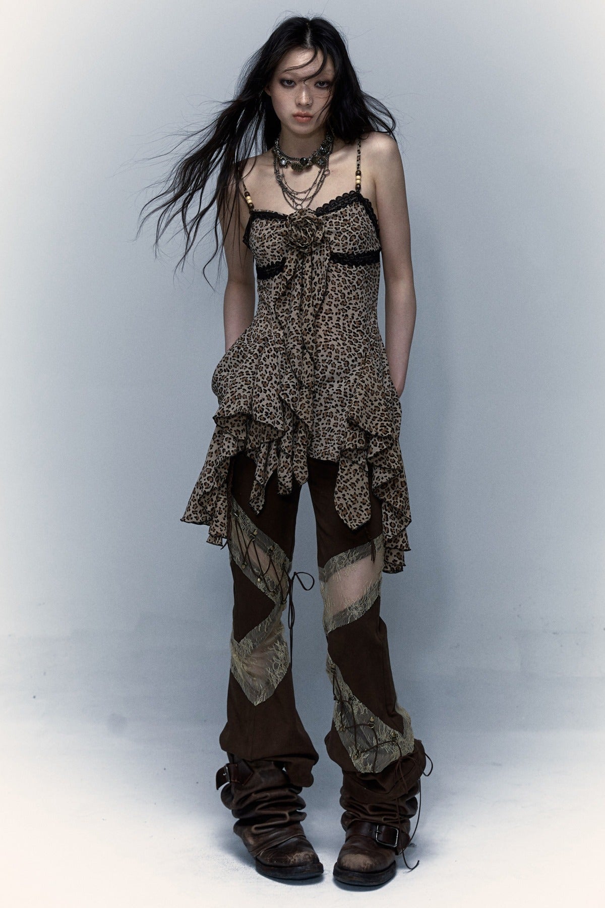 Irregular Floral Leopard Dress