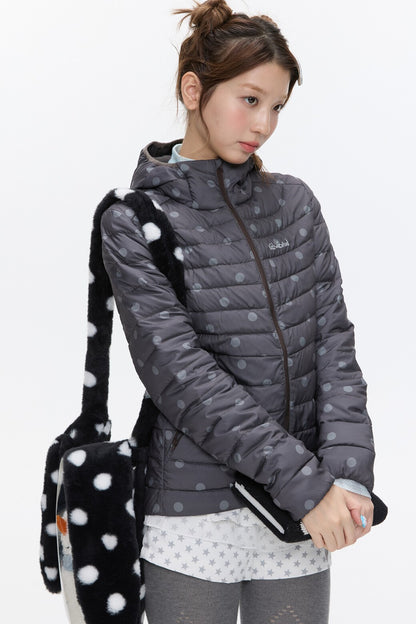 Hooded Ribbed Polka Dot Down Jacket