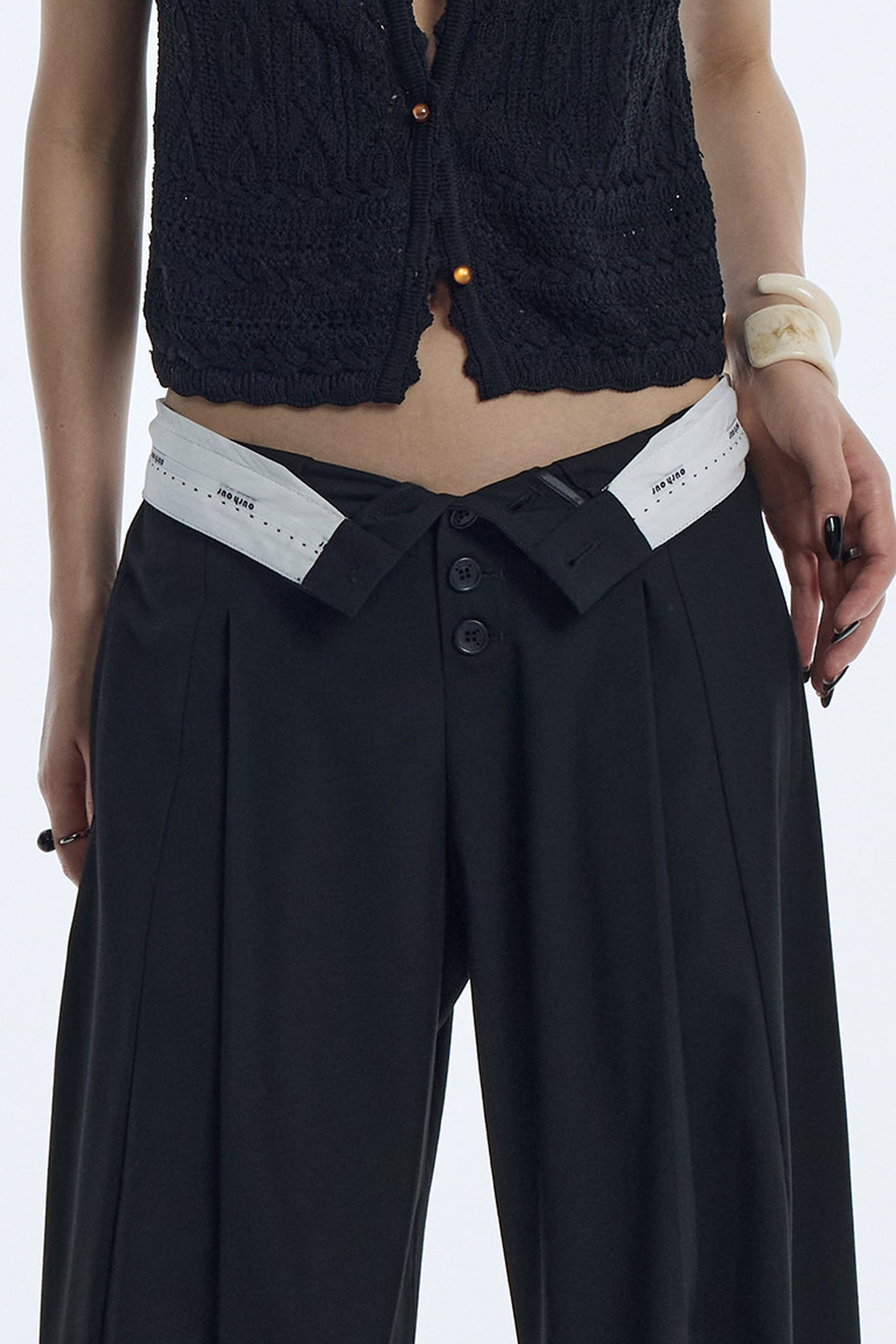Black Pleated Wide-Leg Trousers