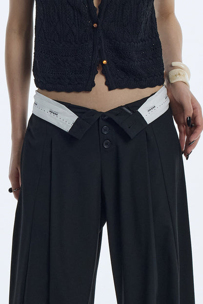 Black Pleated Wide-Leg Trousers