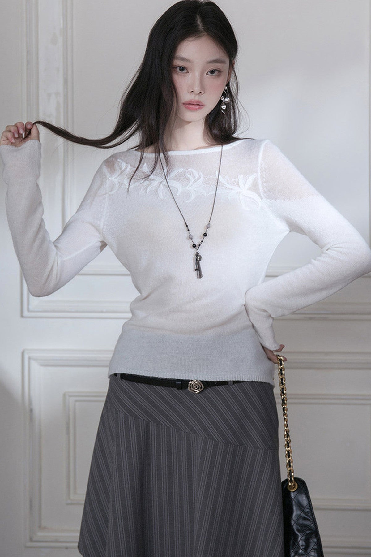 See-Through Lace Patchwork Knit Top