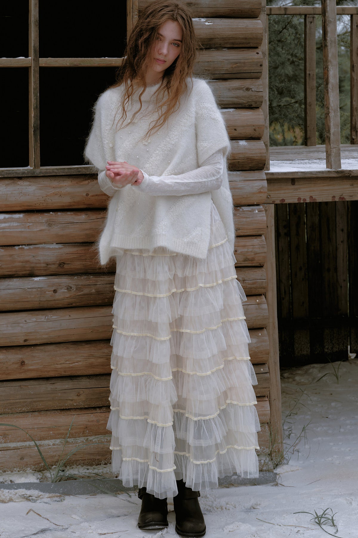 Beaded Alpaca Wool Shawl Skirt Set-Up