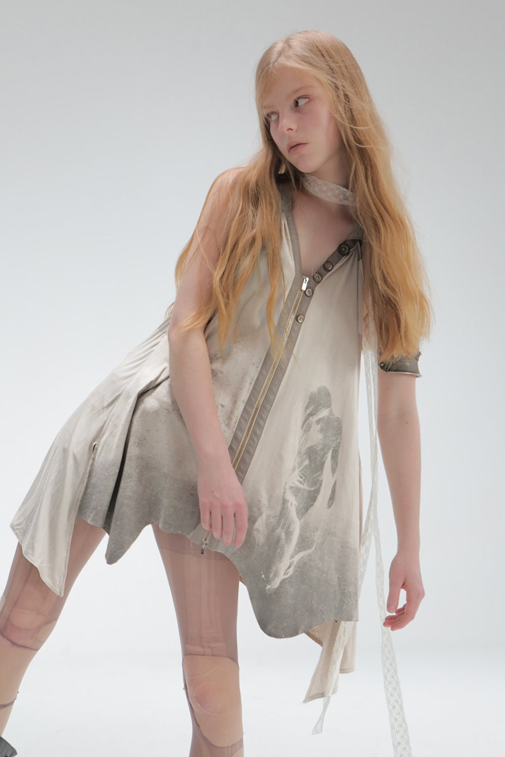 Printed Faux Suede Halter Zipper Backless Dress