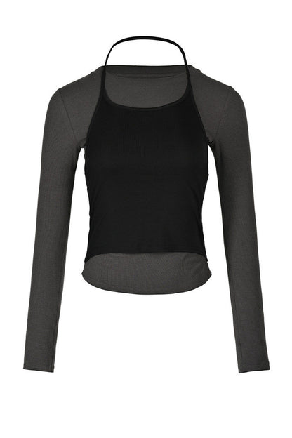 Color-Blocking Layered-Look Long-Sleeve T-shirt