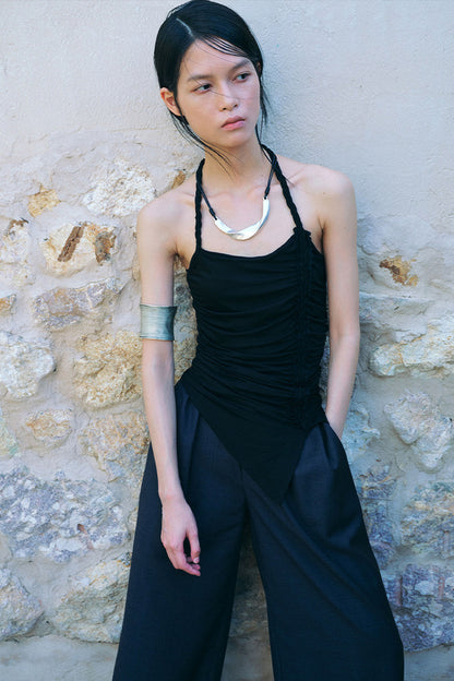 Side Ruched Braided Halter Top