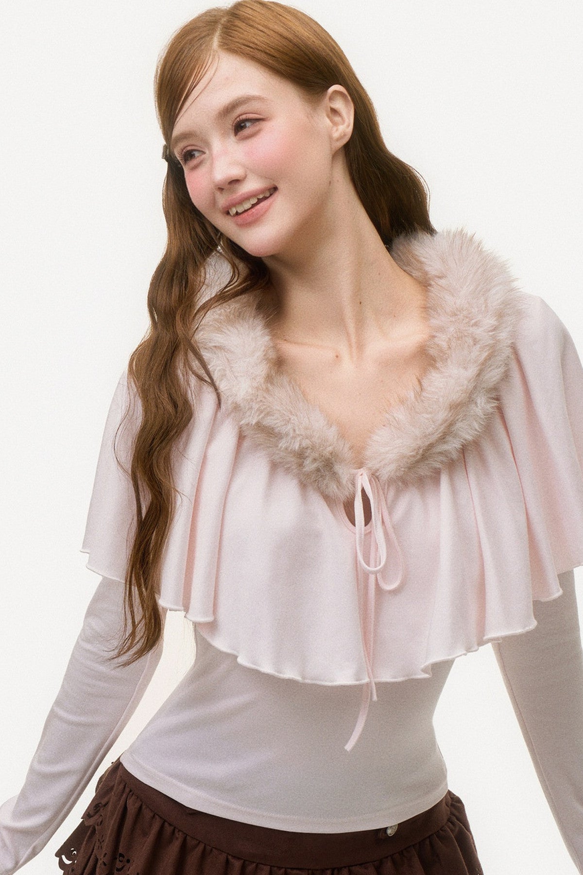Large Ruffle Cape Shawl Fur Top