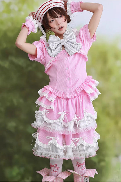 Pink Striped Puffy Skirt