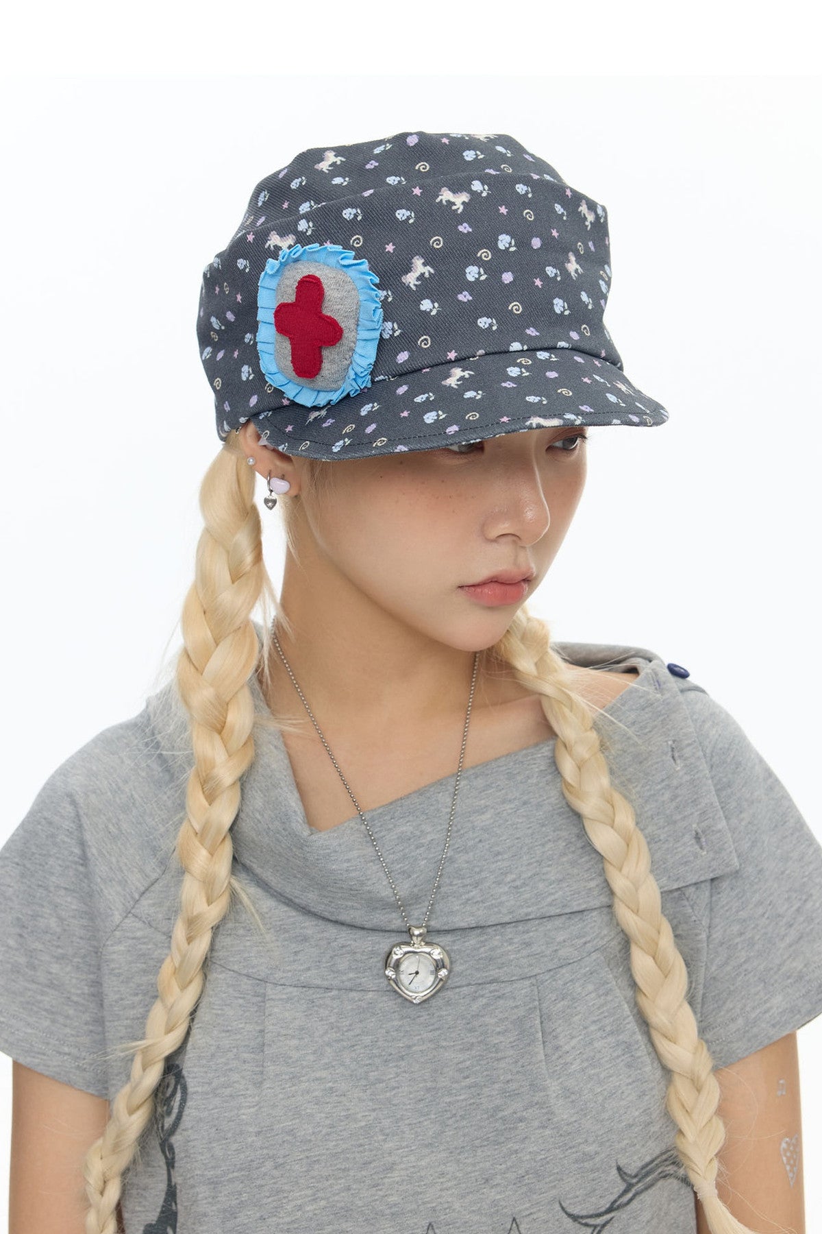 Floral Denim Slouchy Cap