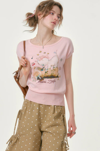 Pink Knitted Short-Sleeve T-Shirt
