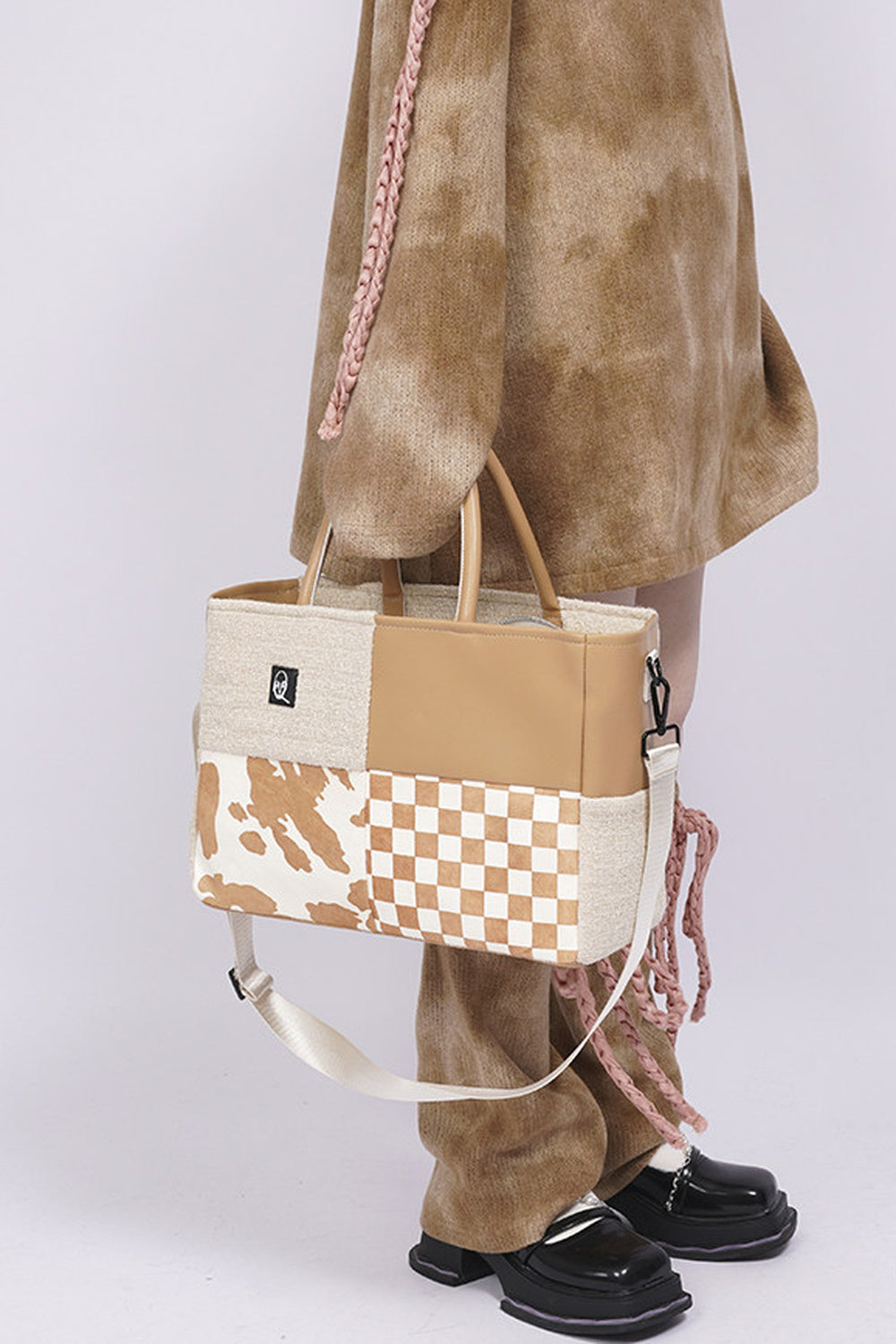 Y2K Leather Contrast Tote Bag
