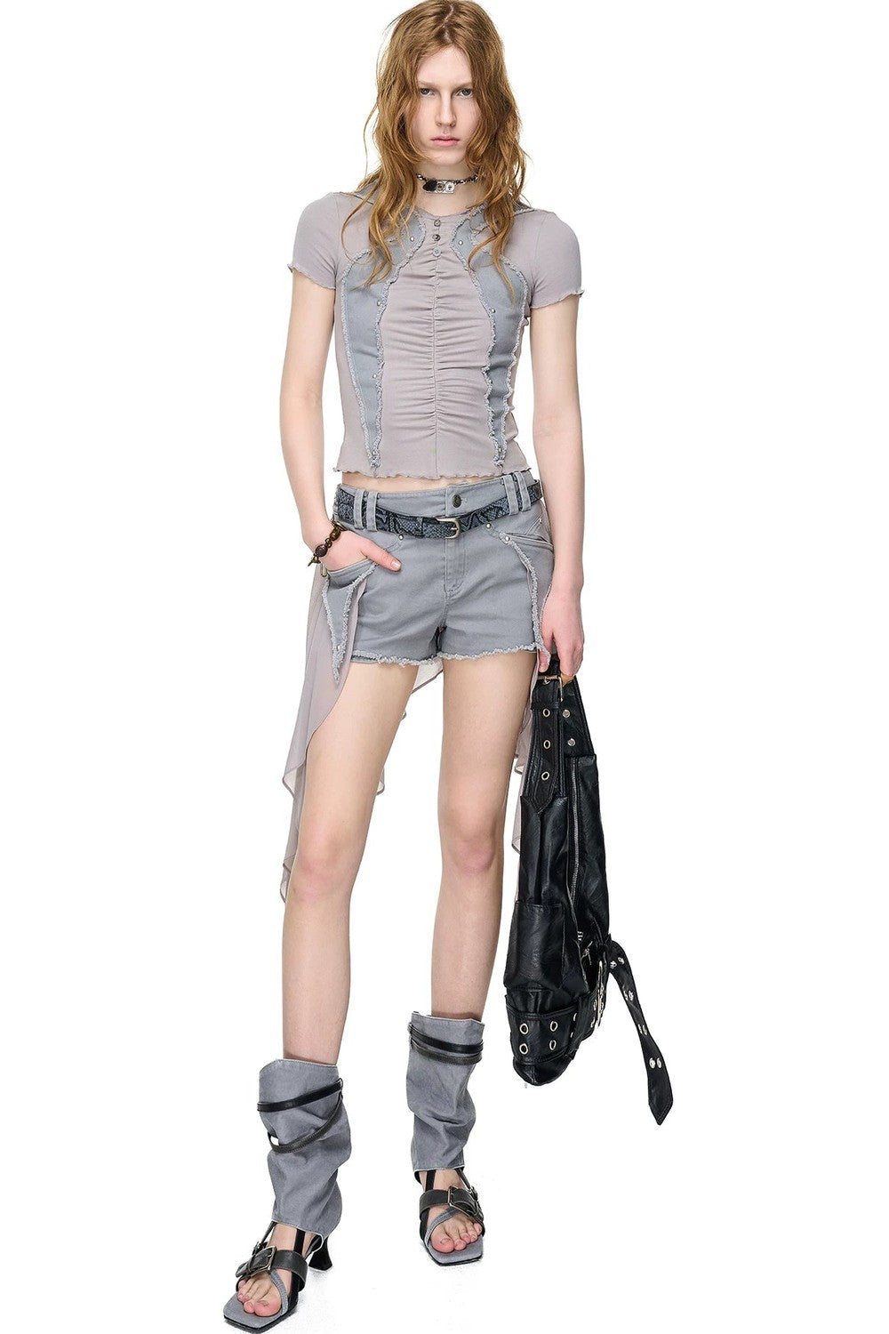 Pleated Rivet Patchwork Top