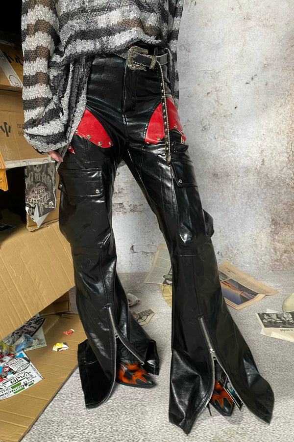 Rivet Flame PU Flare Pants