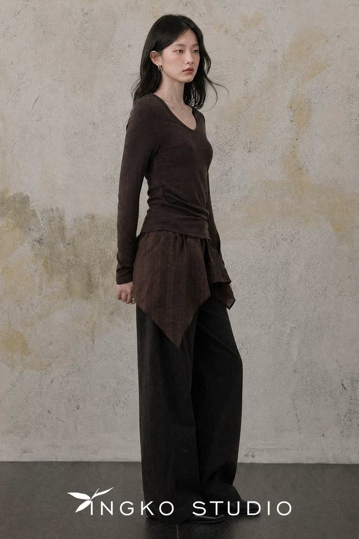 Maroon Ruched Round Neck T-Shirt