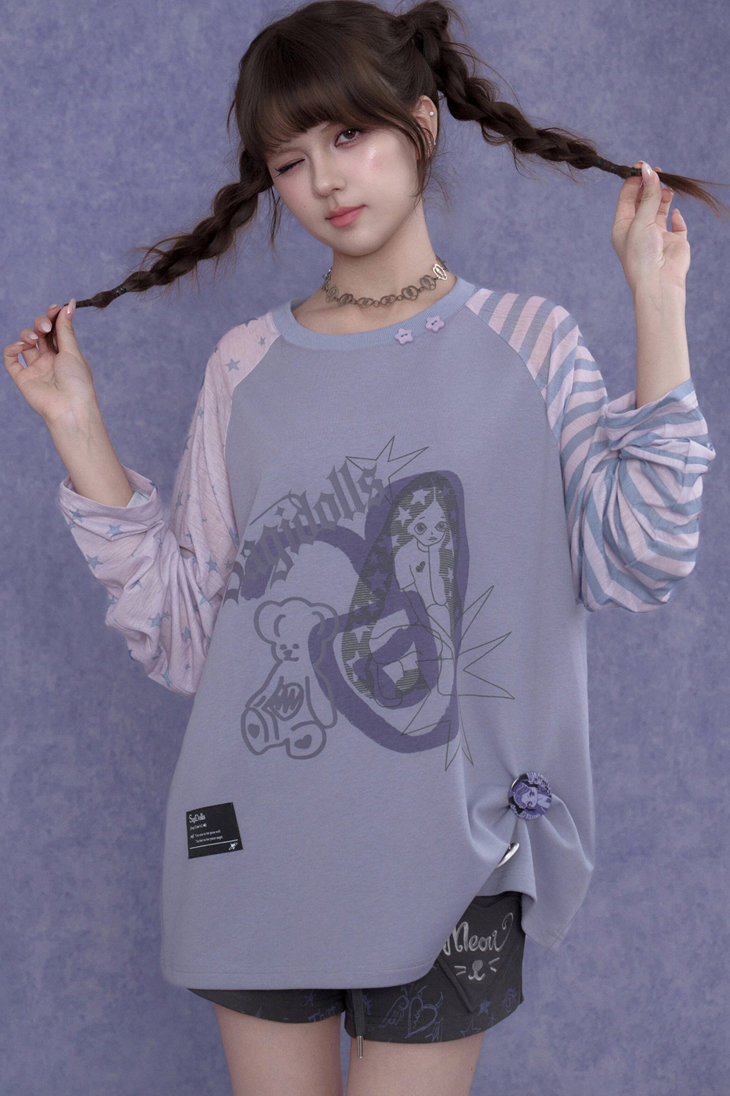 Purple Graffiti Print Raglan Blouse