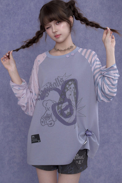 Purple Graffiti Print Raglan Blouse