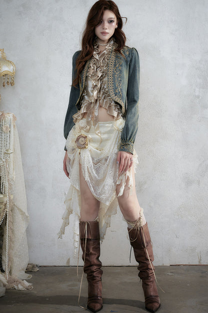Distressed Embroidered Denim Jacket
