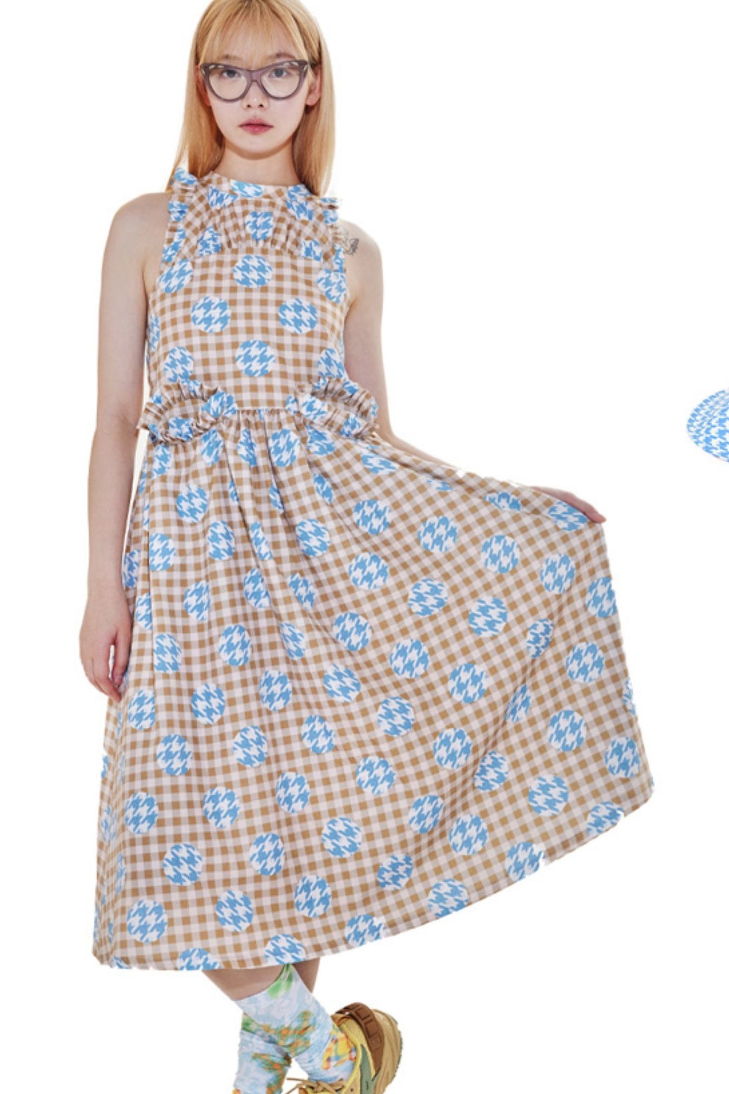 Plaid Patchwork Halter Neck Dress