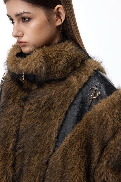 Y2K Leather Spliced Fur Jacket