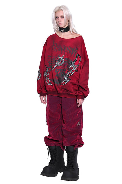 Red Ray Structure Velvet Loose Fit Jeans