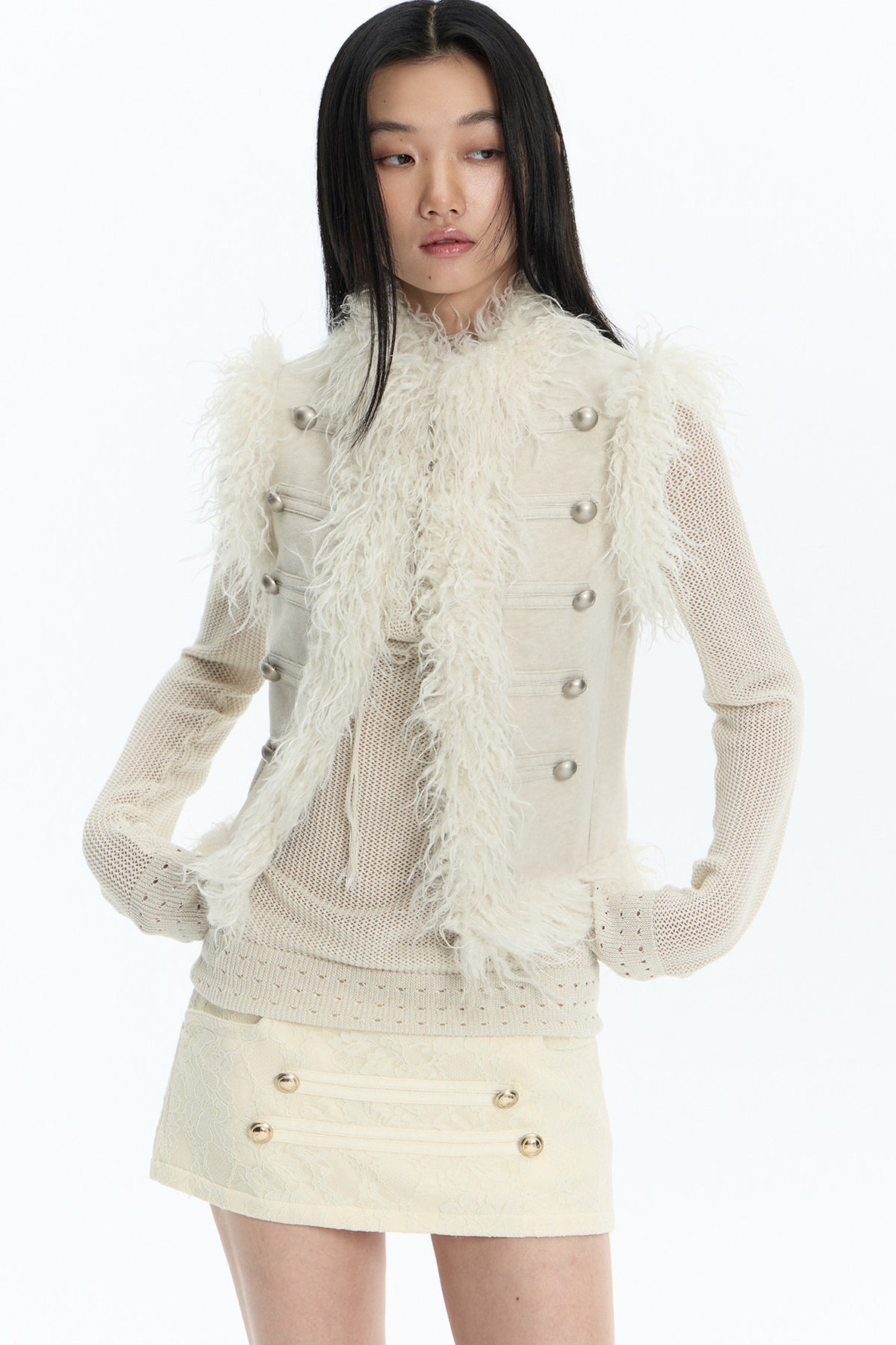Wool Suede Sleeveless Feather Vest
