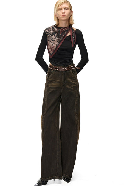 Printed Scarf Spliced Layered-Look Long-Sleeved Shirt