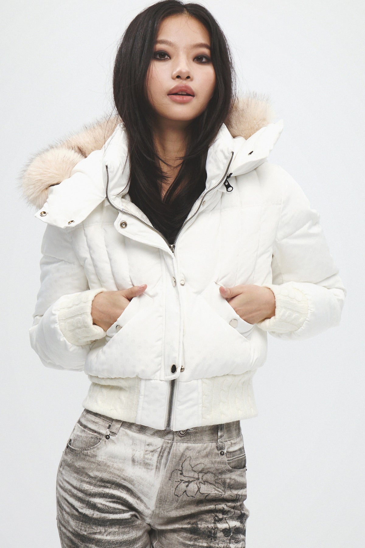 Short Fur Hooded Down Jacket