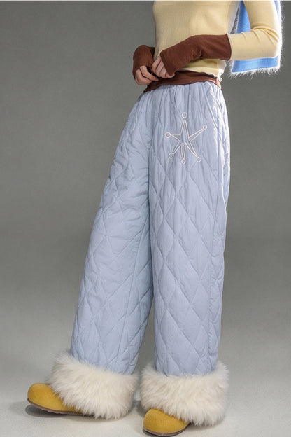 Star Embroidery Quilted Wide-Leg Pants