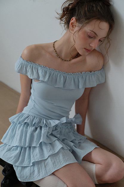 Mist Blue Ruffle Dress and Leggings Set