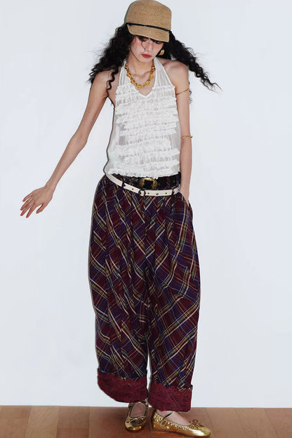 Retro Plaid Cotton Pants