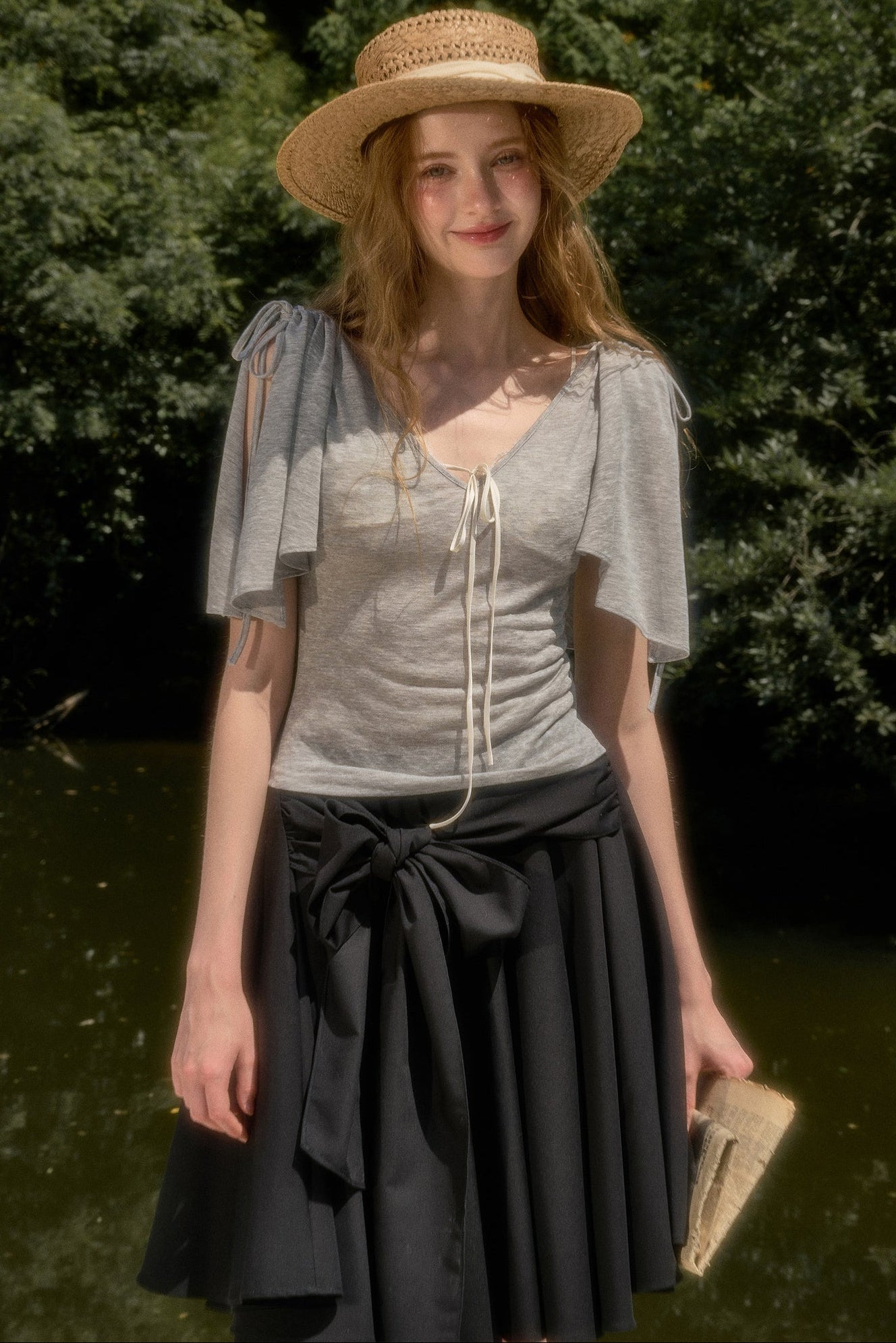 Cape-Style Short-Sleeve Top and Dress Set-Up