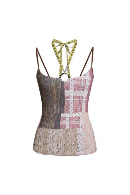 Retro Print Halter Camisole Top