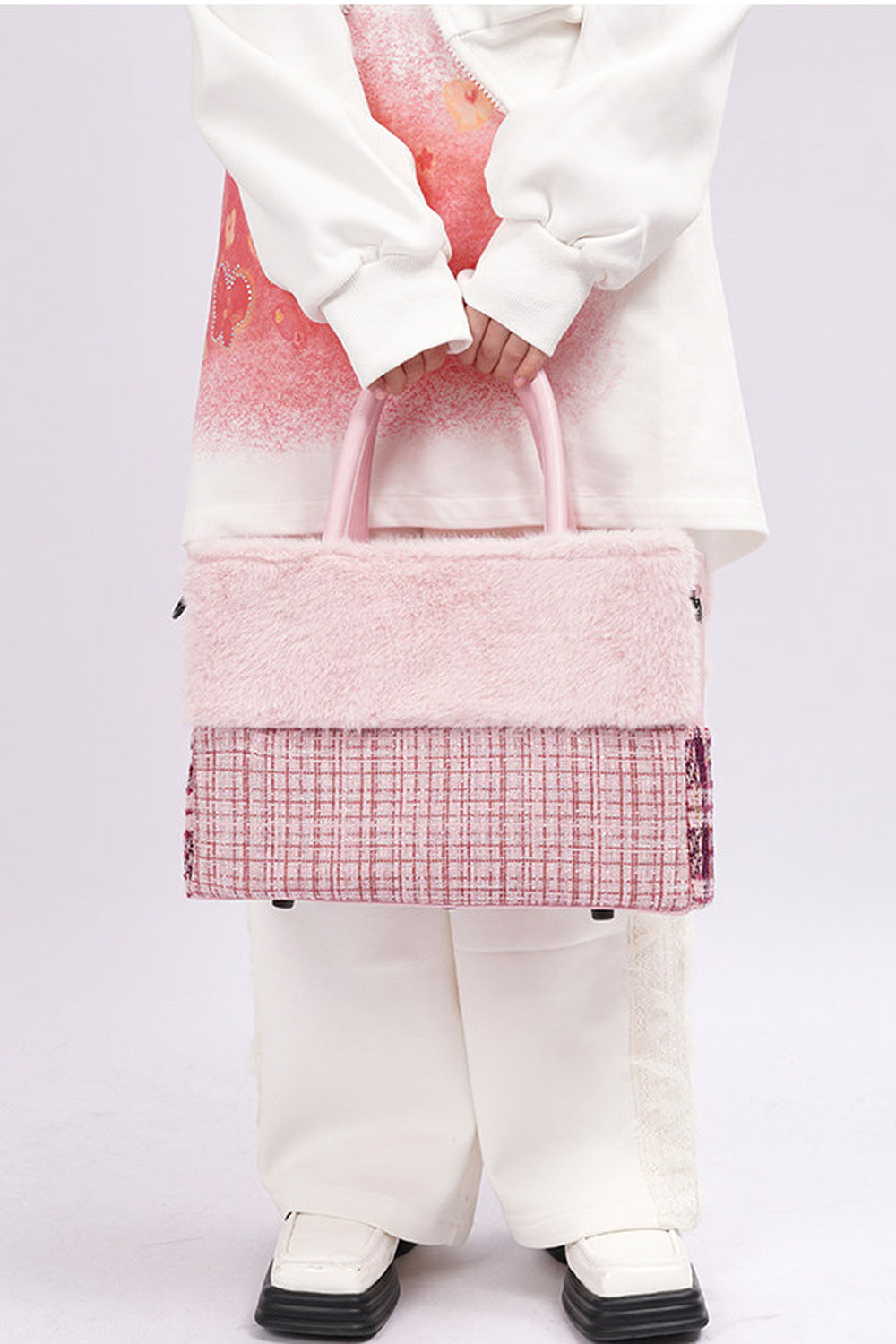Furry Color-Block Tote Bag