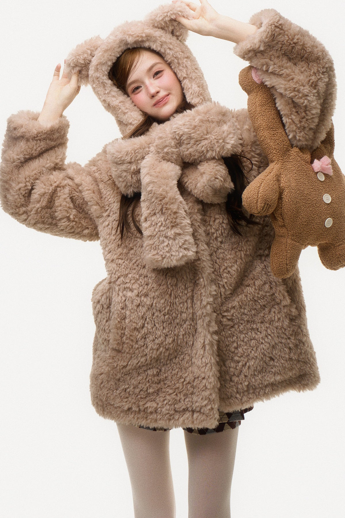 Hooded Bear Ear Fur Coat